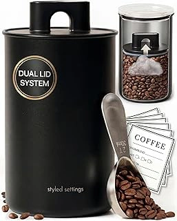 STYLED SETTINGS Matte Black Airtight Vacuum Coffee Canister with Scoop (1lb)
