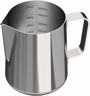 Milk Frothing Pitcher 20oz / 600ml – Stainless Steel Latte Art Pitcher with Measurement Marks, Barista Milk Frother Cup for Espresso, Cappuccino & Steaming Milk