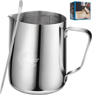 MiShoo™ Milk Frothing Pitcher 20oz – 304 Stainless Steel Milk Frother Cup for Espresso, Latte & Cappuccino – Mixing Pitcher with Spouse Rustproof, Precise Pour Spout, Easy-Clean Espresso Accessories