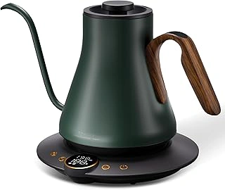 Cocinare Gooseneck Kettle with ±1°F Temp Control, Brew Timer, Keep Warm, 0.9L, Green
