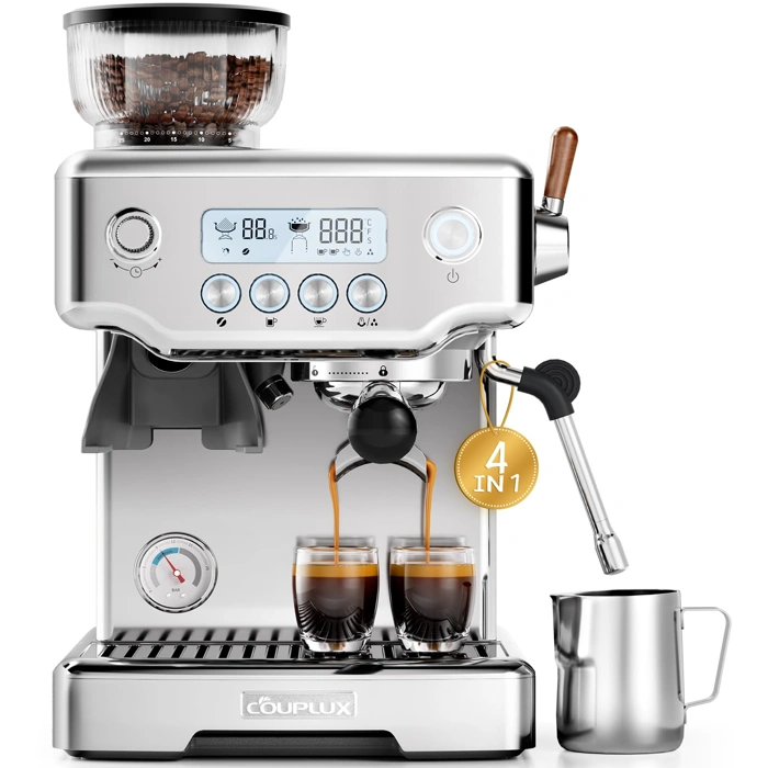 COUPLUX Professional Espresso Machine with Grinder, 5-Temp, 58MM, 15 Bar & Milk Frother