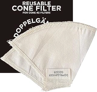 (2-Pack) Reusable Organic Cotton Cone #2 Coffee Filter — Cloth Filters for Coffee Dripper, Pour Over Coffee Dripper & Coffee Makers that Use 2-6 Cup Cone Coffee Filters