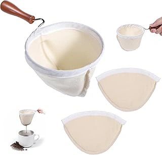 3PCS Reusable Washable Cloth Coffee Sock Strainer with Wooden Handle