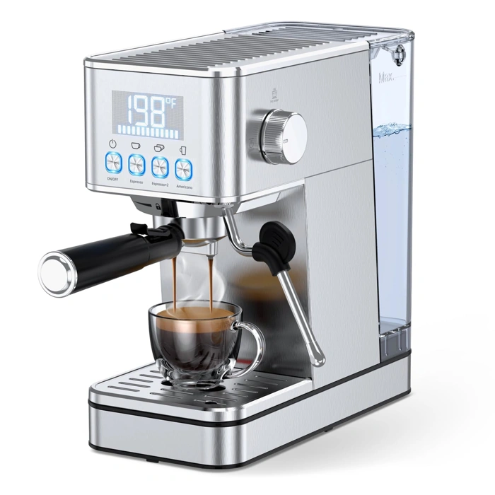 LERTIN 20Bar Compact Stainless Steel Espresso Machine with Milk Frother