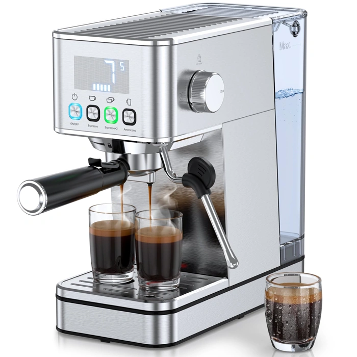 Compact 20 Bar Espresso Machine with Steam Frother, 57.5oz Tank, Touch Screen