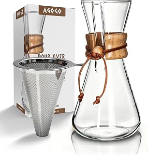AGOGO Pour Over Coffee Maker Glass Barista Kit with 304 Stainless Filter, 20oz