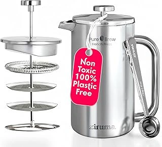 Ziruma Surgical Stainless Steel French Press, 34 oz, Double Wall, 4-Layer Filter