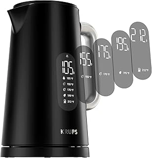 KRUPS Smart Temp Electric Kettle with 1.7L Capacity, 5 Precise Temperature Settings