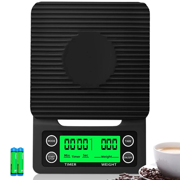 YONCON 3kg Coffee Scale with Timer for Espresso & Pour Over (Black)